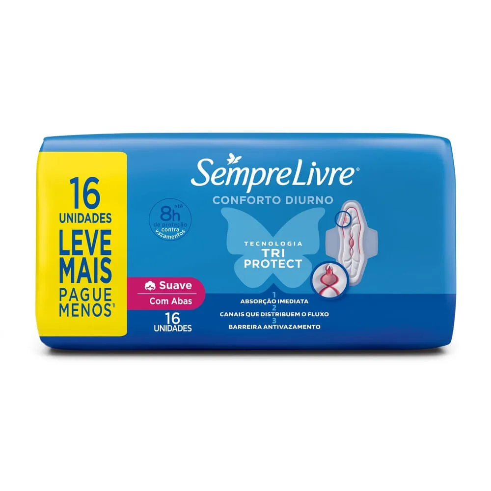 Absorvente Sempre Livre Conforto Diurno Cobertura Suave Com Abas 16 Unidades